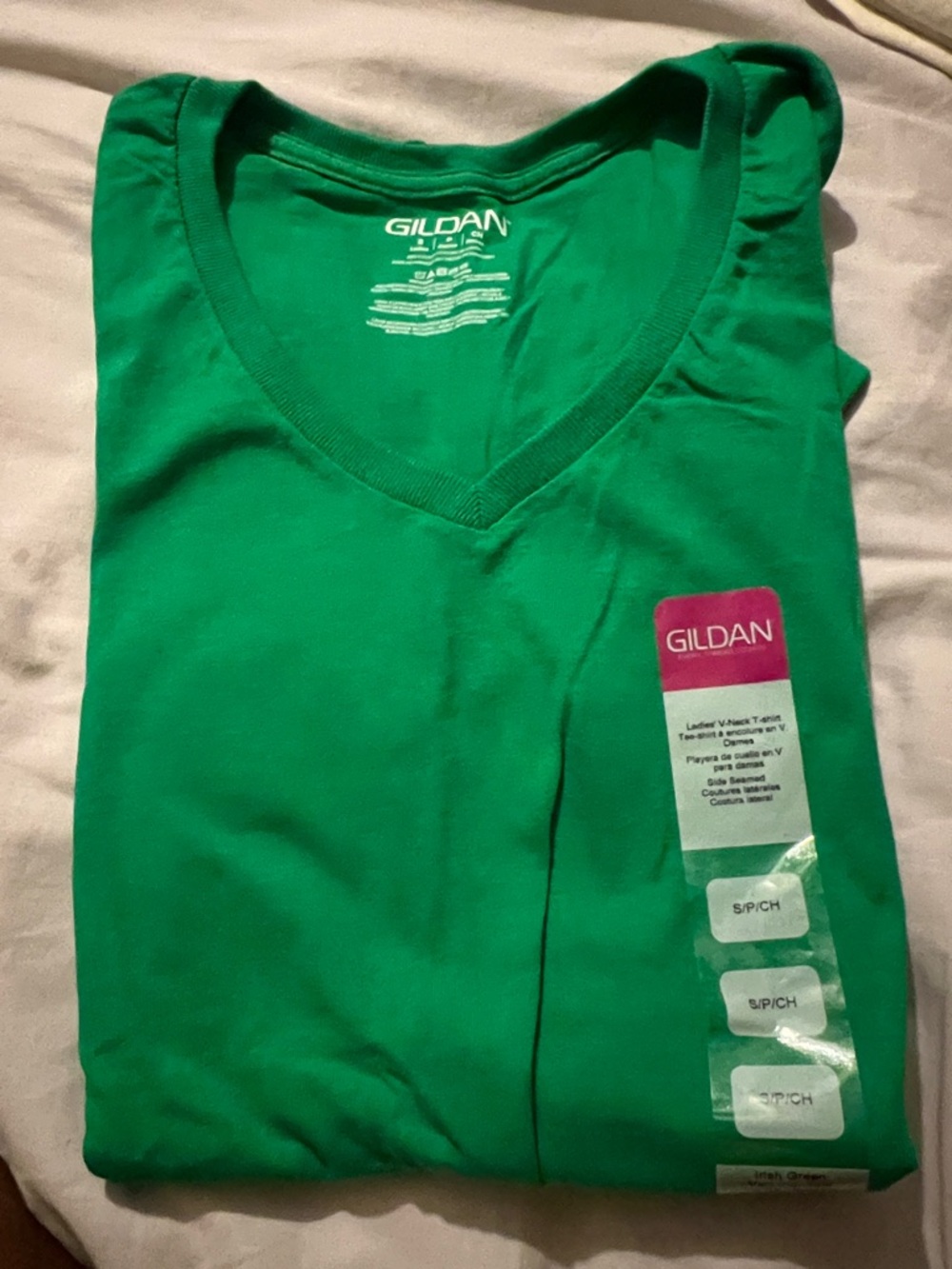 Gildan Women's Short Sleeve V-Neck Tee - Green a d pink